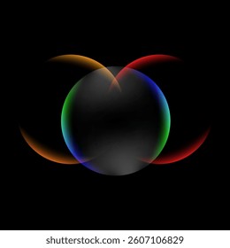Abstract illustration with a transparent sphere in the center, in the form of a lens, where you can place text and numbers. The sphere has gradient colors with a glow effect. Vector EPS10 illustration