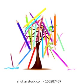 Abstract illustration - tree with colored pencils