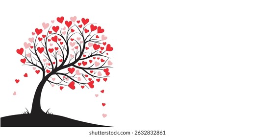 Abstract illustration of tree with red and pink  hearts Design for Valentine's day