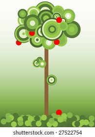 Abstract illustration of a tree with some red fruit