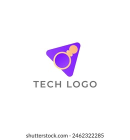 ABSTRACT ILLUSTRATION TRIANGLE WITH CIRCLE SIMPLE MINIMALIST GRADIENT PURPLE ORANGE COLOR TECH LOGO ICON MODERN SIMPLE TEMPLATE DESIGN VECTOR
