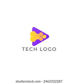 ABSTRACT ILLUSTRATION TRIANGLE WITH CIRCLE SIMPLE MINIMALIST GRADIENT PURPLE ORANGE COLOR TECH LOGO ICON MODERN SIMPLE TEMPLATE DESIGN VECTOR