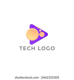 ABSTRACT ILLUSTRATION TRIANGLE WITH CONNECTED CIRCLE SIMPLE MINIMALIST GRADIENT PURPLE ORANGE COLOR TECH LOGO ICON MODERN SIMPLE TEMPLATE DESIGN VECTOR