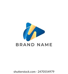ILUSTRACIÓN ABSTRACTAS TRIÁNGULO DEGRADADO AZUL NARANJA COLOR TECH LOGO ICONO MODERNO DISEÑO DE PLANTILLA SIMPLE VECTOR