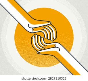 Abstract illustration of two hands reaching toward each other, symbolizing support, empathy and trust, care and human connection. Concept of assistance, emotional support, positive relationships.