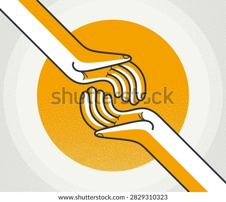 Abstract illustration of two hands reaching toward each other, symbolizing support, empathy and trust, care and human connection. Concept of assistance, emotional support, positive relationships.
