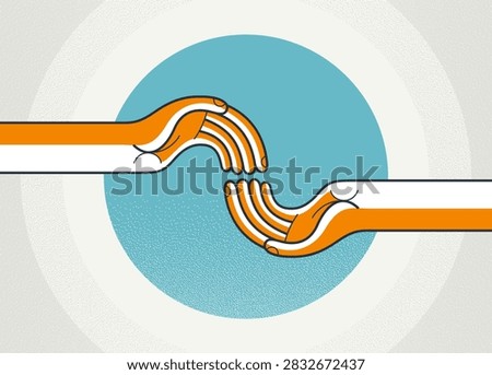 Abstract illustration of two hands reaching toward each other, symbolizing support, empathy and trust, care and human connection. Concept of assistance, emotional support, positive relationships.