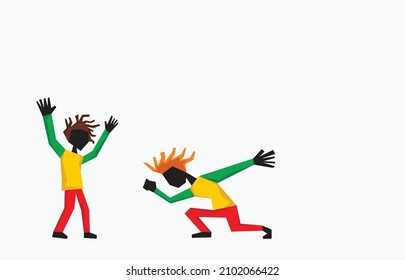 An Abstract Illustration Of Two Silhouette Man Dancing And With Jamaican Color Theme