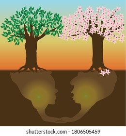 Abstract illustration of two trees in love.