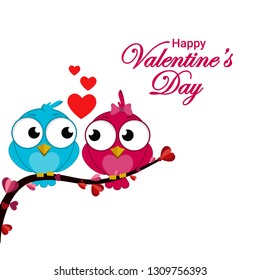 abstract illustration Valentine Day heart shape with bird's couple on the tree. Vector colorful greeting card template in carving art style. - Vector