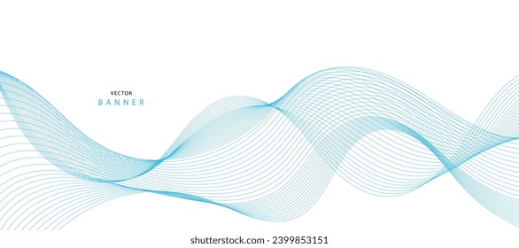 Abstract illustration of vector banner. Modern vector banner template with blue wavy lines