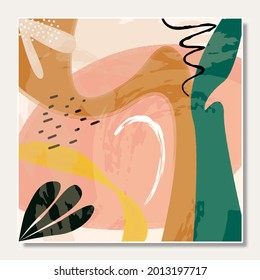 Abstract illustration vector EPS 10 print, hand draw botanical brush geometry shape contemporary mid century modern art, scandinavian nordic boho design style