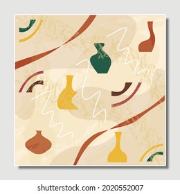 Abstract illustration vector EPS 10 print hand drawn painted geometry shape contemporary aesthetic color mid century modern art design