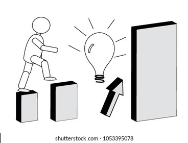 Abstract illustration vector of a man climbing up on graphic chart  and glowing lamb with empty copy space