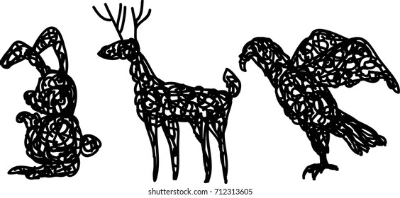 abstract illustration vector of rabbit, dear and bird