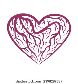 Abstract illustration of veins or roots in heart shape for concept design. Health and nature creative art. Valentines Day emblem