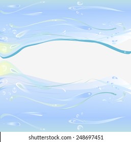 an abstract illustration of water drops with sun lights in and shadows, water waves on the backdrop