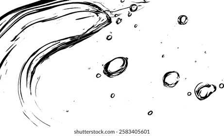 An abstract illustration of water with flowing lines and bubbles, creating a dynamic and fluid appearance.
