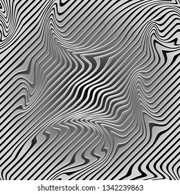 Abstract Illustration of Wave Stripes. Black and Gray Striped Background with Optical Illusion and Curved lines. Op art.