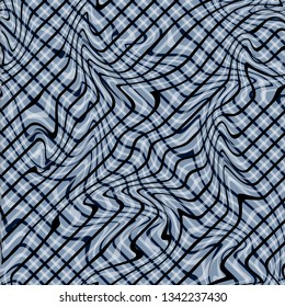Abstract Illustration of Wave Stripes on Black and Gray Background with Geometric Pattern and Visual Distortion Effect. Optical illusion and Curved lines. Op art