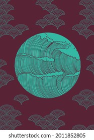 abstract illustration waves in green circle with simple green pattern