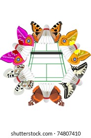 Abstract illustration which depicts shuttlecocks with wings of butterflies