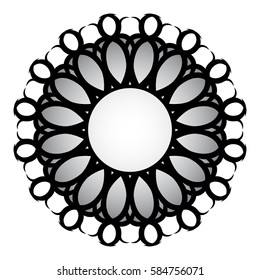 abstract illustration, white background - black and white lines with circle in the middle