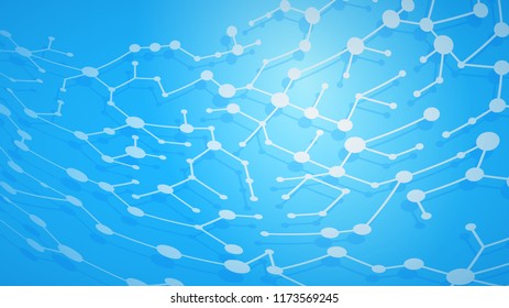 Abstract illustration of white connecting lines and dots with shadows on light blue background