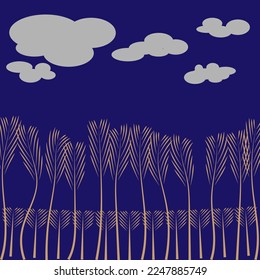Abstract illustration of white grass top and white clouds isolated blue background