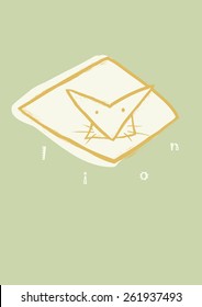 Abstract illustration with wild animal, hand-drawn lion, origami, cartoon style