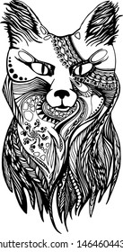 Abstract illustration of a wolf. wolf doodle ornament. Vector illustration isolated on white background. 