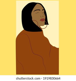 Abstract illustration of woman. Trendy colors. Minimalism design. Vector print poster, card, home decor