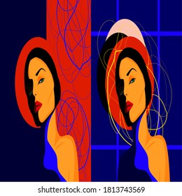 abstract illustration of a women in a shadow with lines in background 