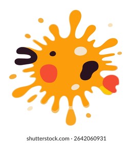 Abstract illustration of a yellow splash with colorful spots and shapes. Vector
