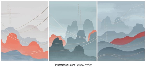 abstract illustrations in asian style of mountains and mist