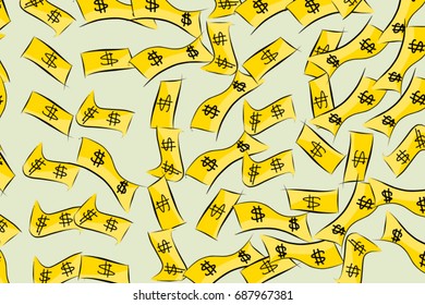 Abstract illustrations of bank notes or money, conceptual. Good for design background. Cartoon style vector graphic.