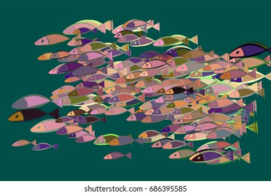 Abstract illustrations of fish, conceptual pattern. Good for design background. Vector graphic.