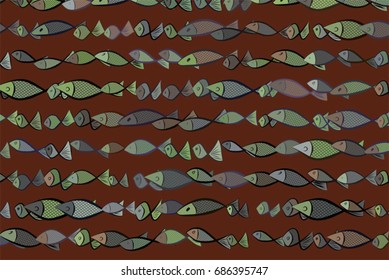 Abstract illustrations of fish, conceptual pattern. Good for design background. Vector graphic.