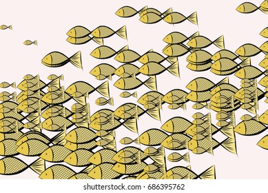 Abstract illustrations of fish, conceptual pattern. Good for design background. Vector graphic.
