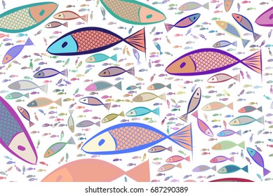 Abstract illustrations of fish, conceptual pattern. Good for design background. Vector graphic.
