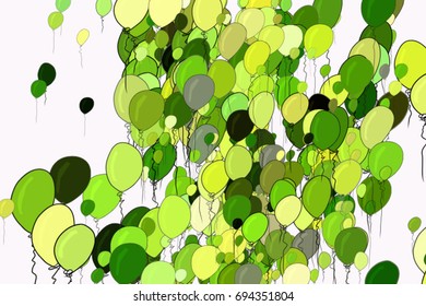 Abstract illustrations of flying balloons, conceptual. Good for design background. Also for birthday party or celebrations. Cartoon style vector graphic.