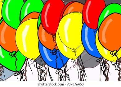 Abstract illustrations of flying balloons, conceptual. Good for design background. Cartoon style vector graphic.