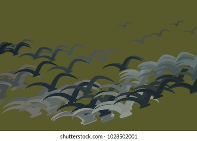 Abstract illustrations of flying birds, conceptual. Good for design background. Cartoon style vector.