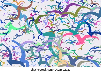 Abstract illustrations of flying birds, conceptual. Good for design background. Cartoon style vector.