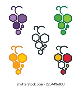 Abstract illustrations of grapes. Grape bunch stylized symbol. Set of different color grape logos. Part of set.