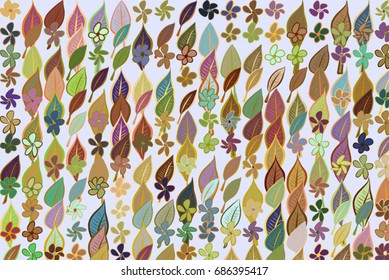 Abstract illustrations of leaves & flowers, conceptual pattern. Good for design background. Vector graphic.