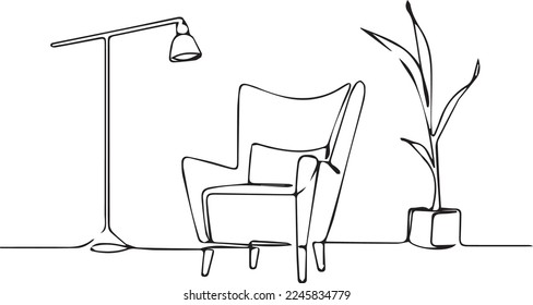 Abstract illustrations with minimalist elements, isolated single line furniture line drawing, interior design decoration drawing