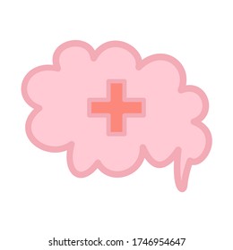 Abstract illustrations of pink brain with positive sign. 