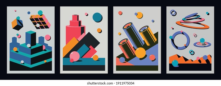 Abstract Illustrations, Psychedelic Space Geometric Shapes Backgrounds