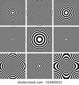Abstract illustrations set. Circles and rings patterns. Vector art.